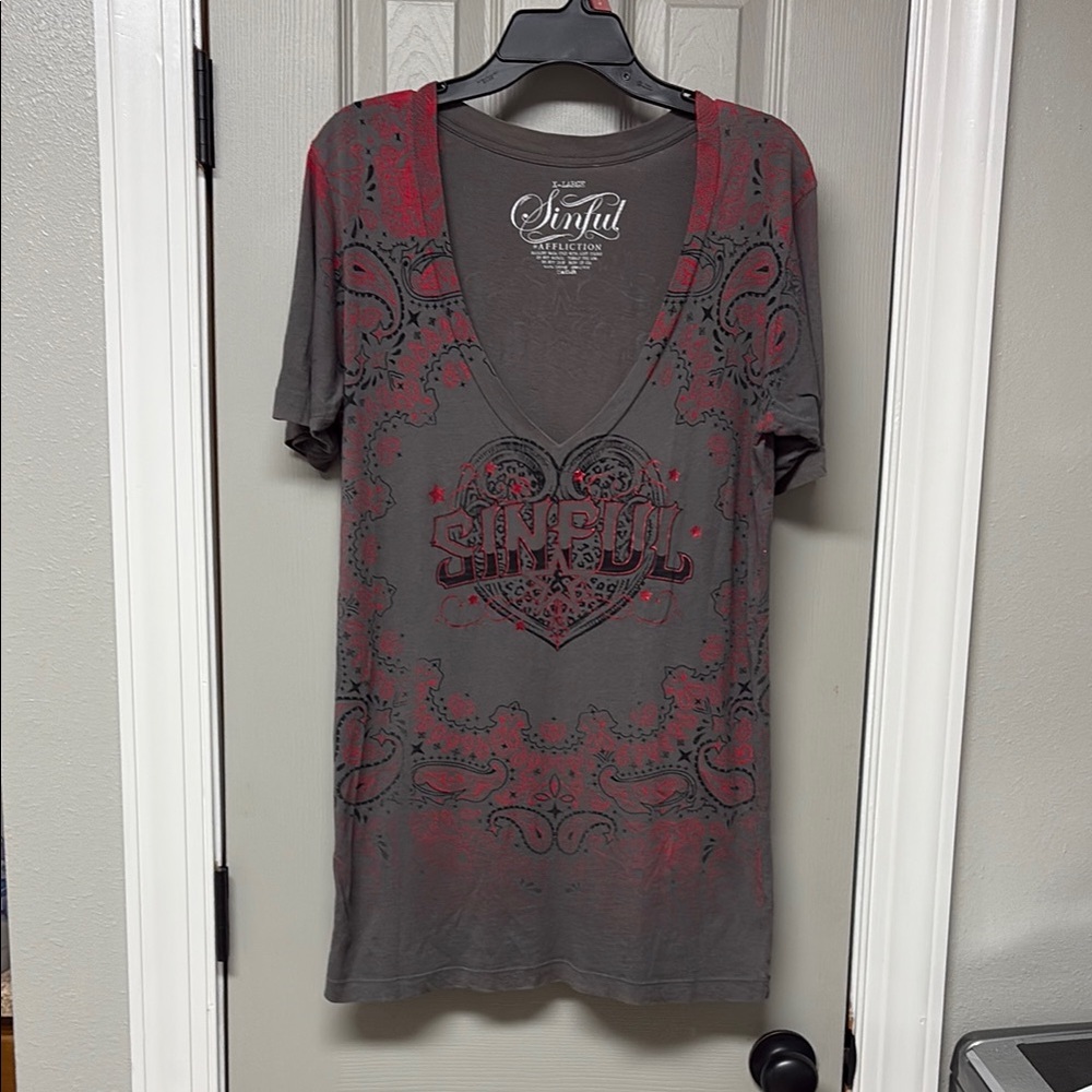 Sinful Charcoal and Crimson Heart Tee